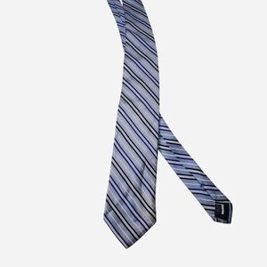 Barneys New York Silk Tie Mens 60" Blue and White Striped Necktie Made in Italy